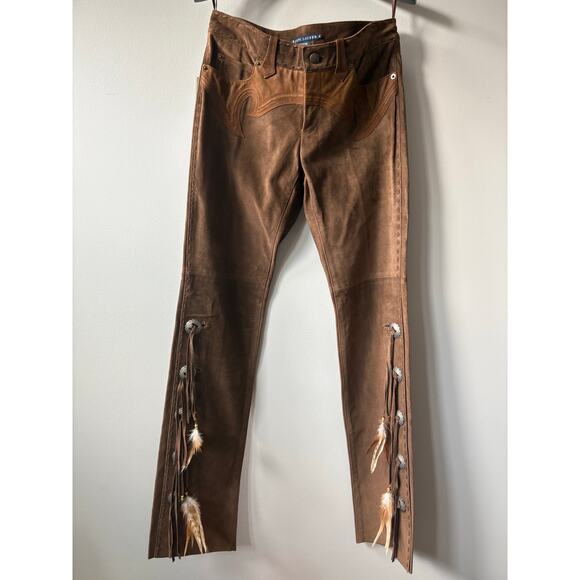 Vintage Ralph Lauren Suede Leather Fringe Pants Western Concho Lace Up Boho NWT - Picture 11 of 16